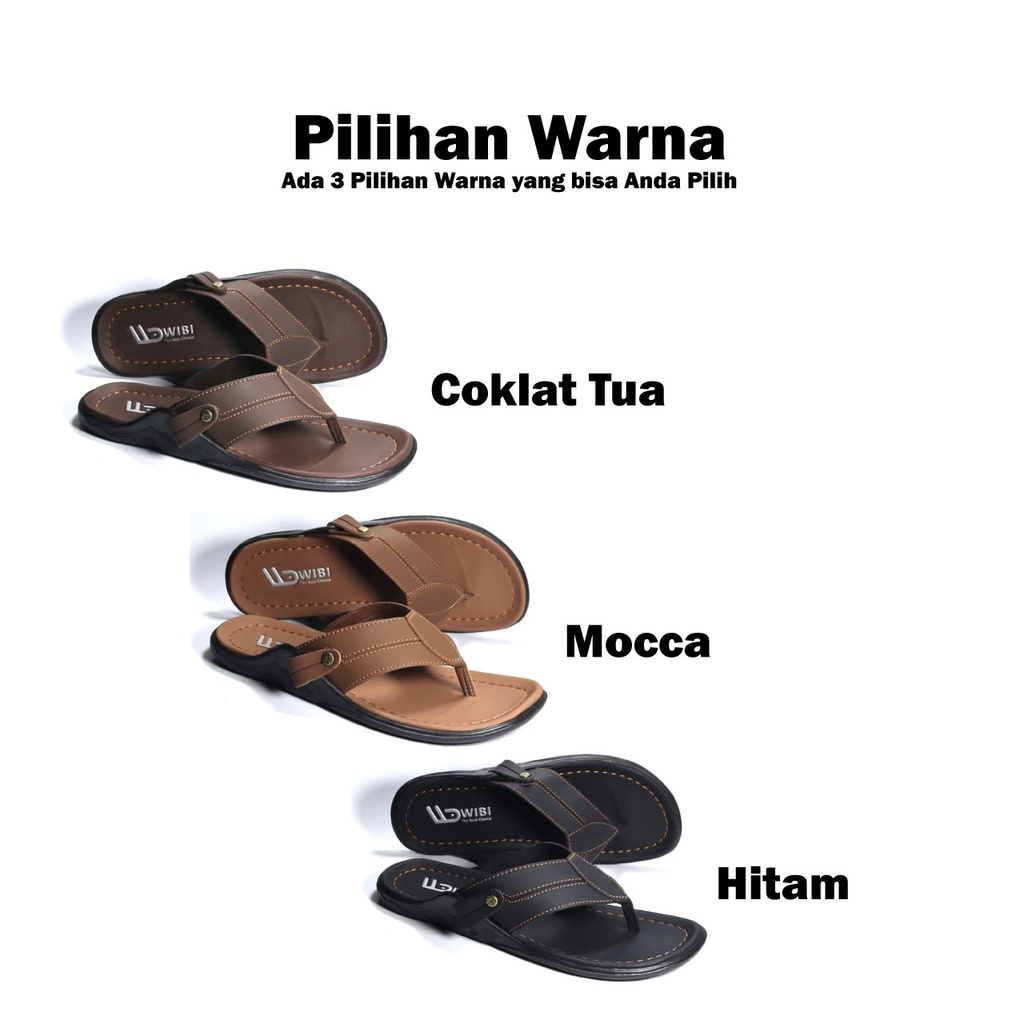 AFLAH X WIBI Sandal Pria Kulit Japit Motif Kancing Samping Mocca Hitam Coklat Tua S04