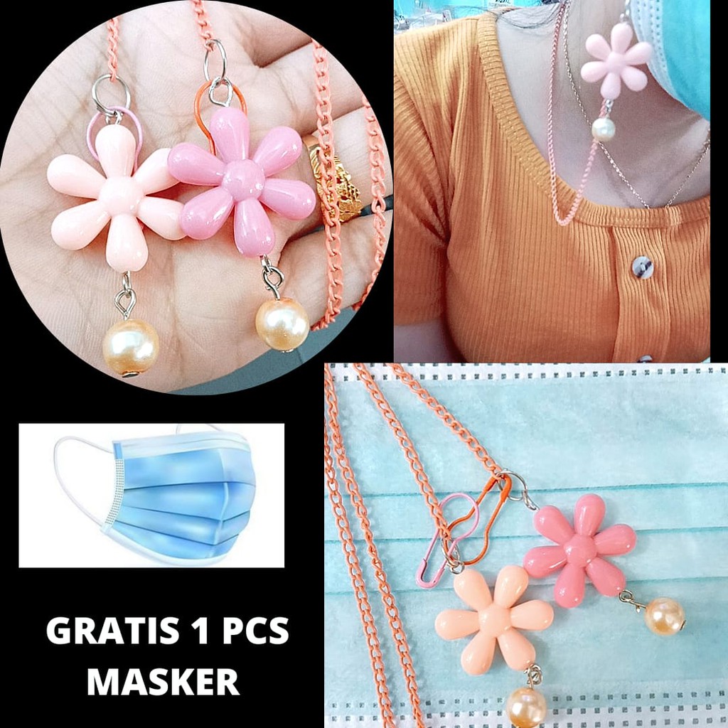 Strap Masker Rantai Masker Bunga Serut -konektor masker Strap mask Korea Kalung masker mutiara