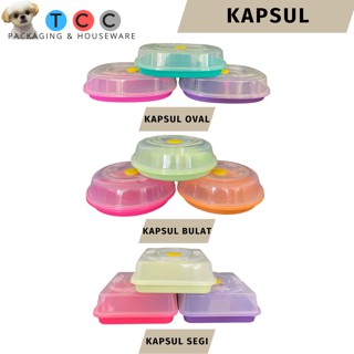 Kotak Roti Kapsul - Bulat Tempat Bolu Kue Plastik Penyimpanan Oval Display Tudung Wadah Saji
