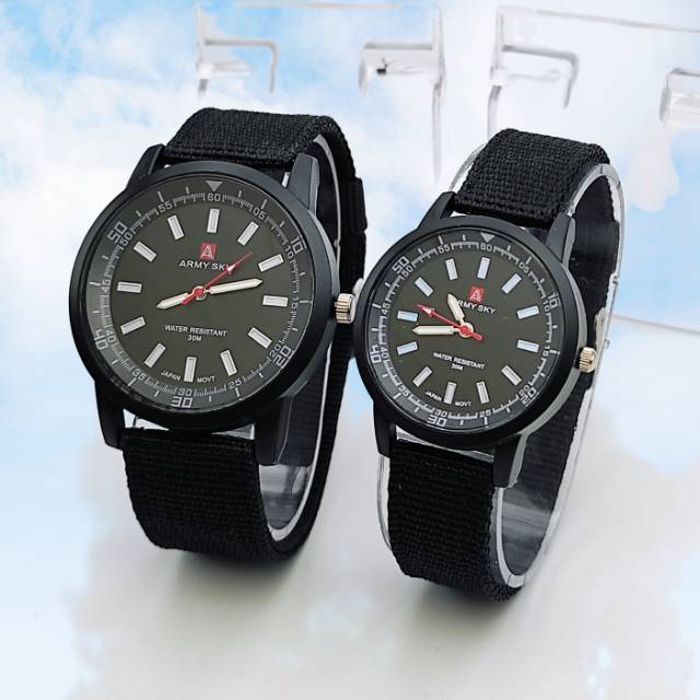 JAM TANGAN PASANGAN COWOK CEWEK KEREN SIMPLE ELEGANT TALI KANFAS SUPER PREMIUM