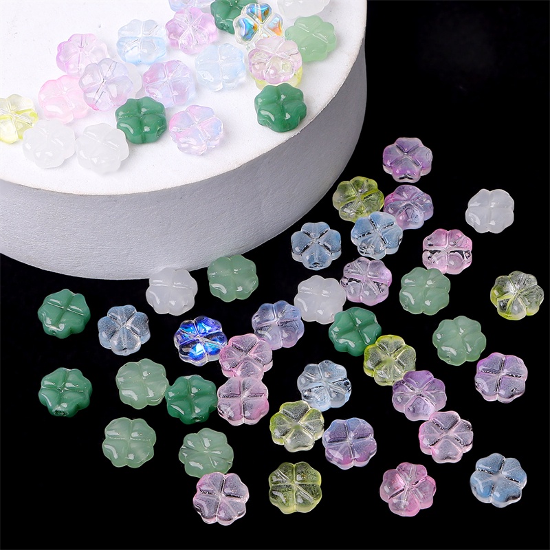 20pcs 12x12mm Empat Daun Semanggi Lampwork Glass Bead Multicolor Kristal Ceko Manik-Manik Longgar Untuk Membuat Perhiasan DIY Charms Gelang Aksesoris