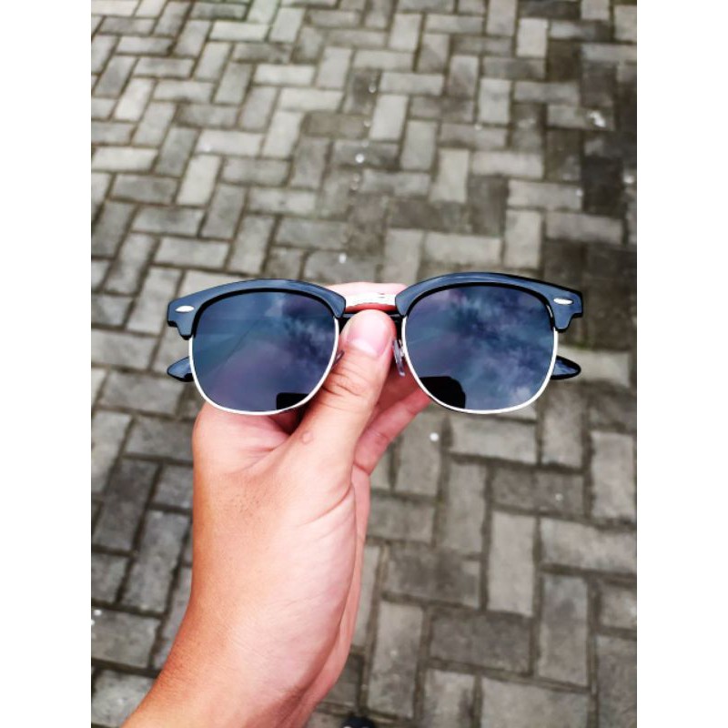 glossy black half frame/kacamata retro hitam pria/kacamata hitam retro/kacamata vintage/kacamata