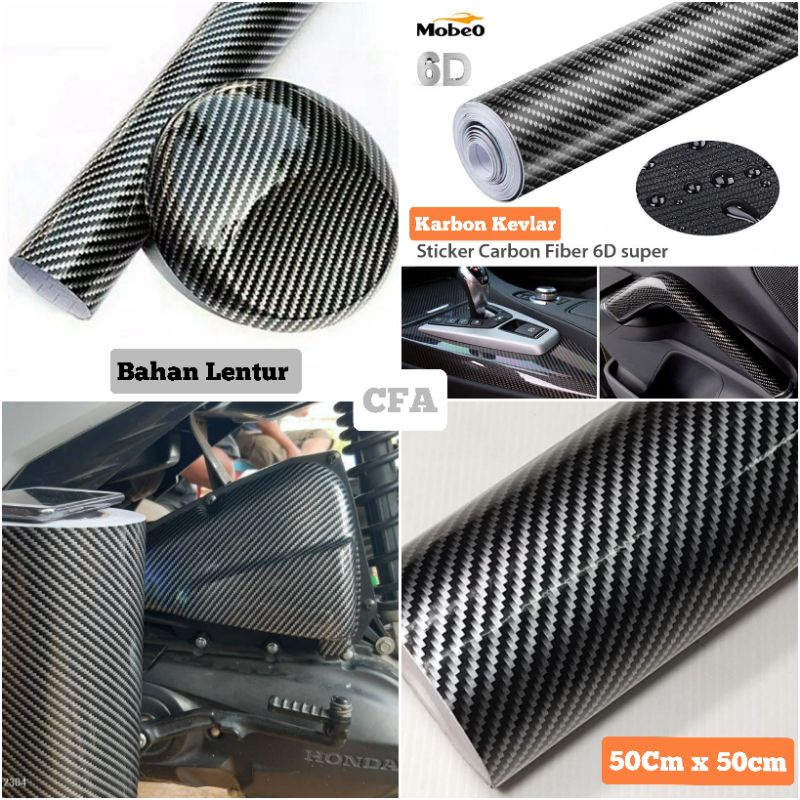 Sticker Skotlet Carbon Kevlar Silver Gold Wrapping Motor Spion Dasboard Mobil L-50 Cm