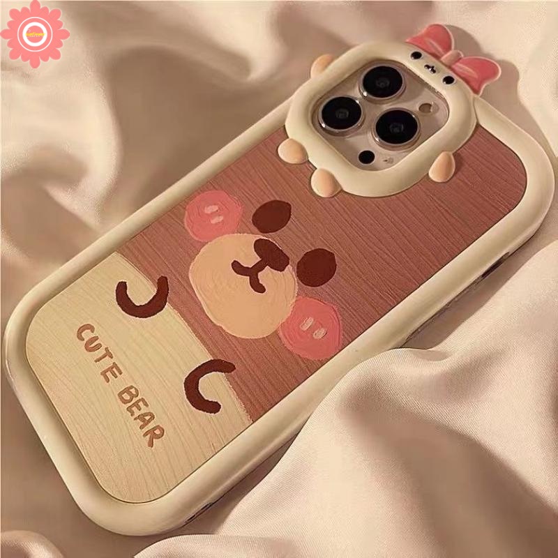 Cartoon Bear Case Realme C15 C25 C12 C25s C31 C11 C30 C35 C21Y C21 C25Y C20 C17 Realme 9i C2 5 5i 6i C3 5S C11 2021 7i C20A Cute 3D Bow Little Monster Lens Glossy Anti-shatte Cover