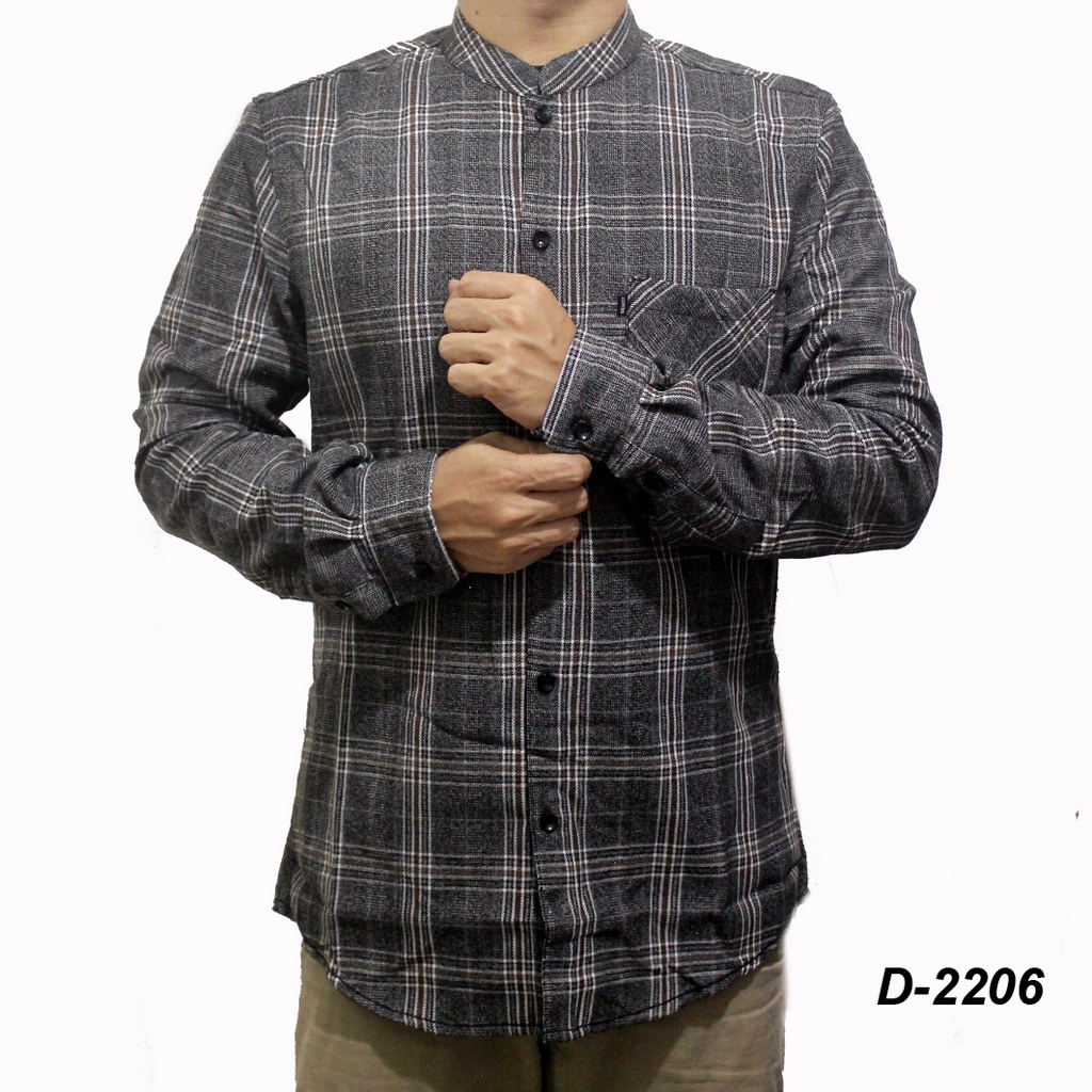KEMEJA KOKO FLANEL LENGAN PANJANG ABU TUA