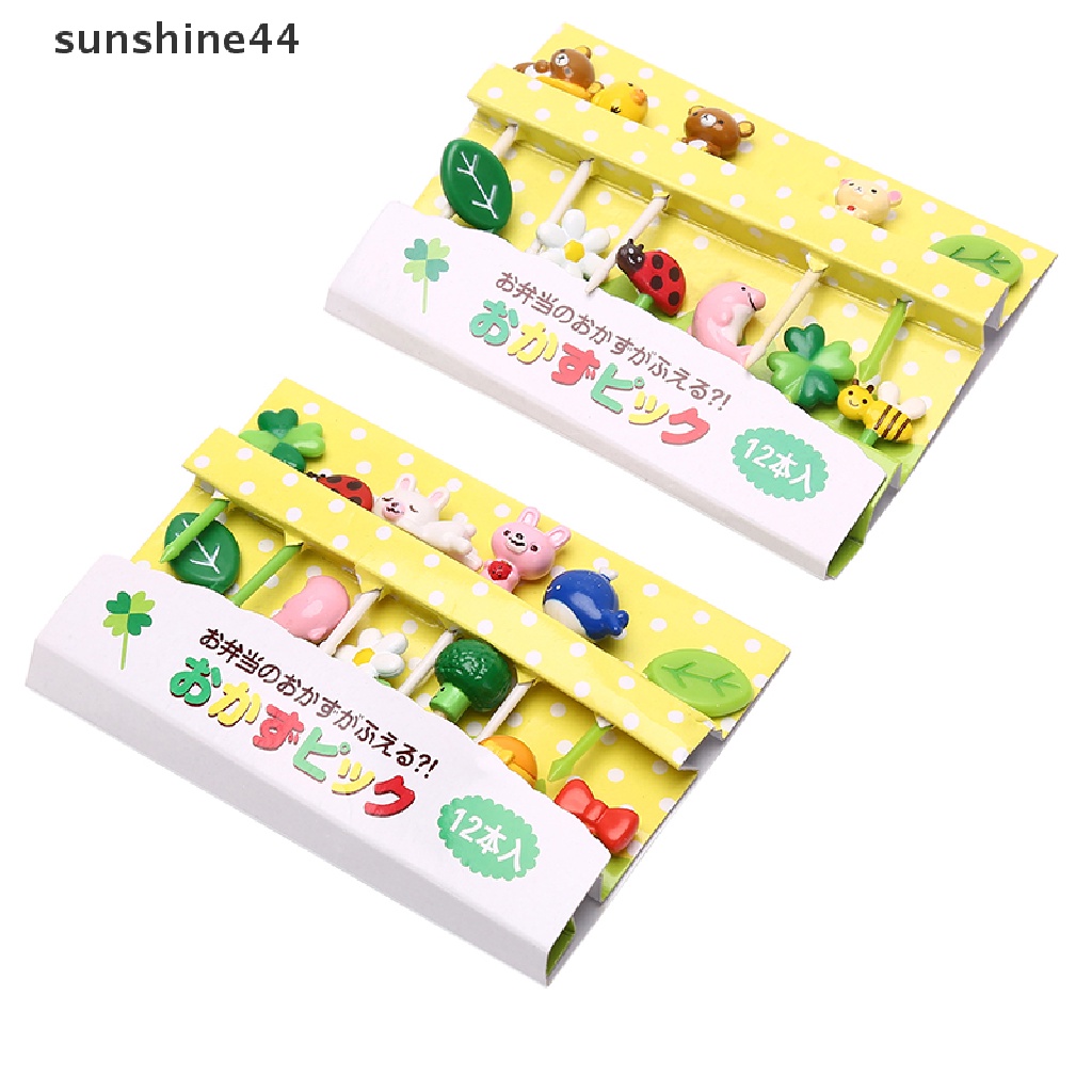 Sunshine 12PCS / set Garpu Buah / Snack Mini Bentuk Kartun Hewan / Tanaman Untuk Anak