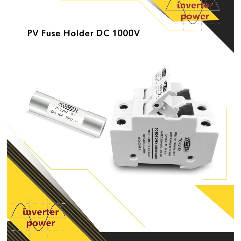 DC Fuse Holder 1P 10x38mm DC 1000V TOMZN Tegangan Tinggi Dan FUSE 20A