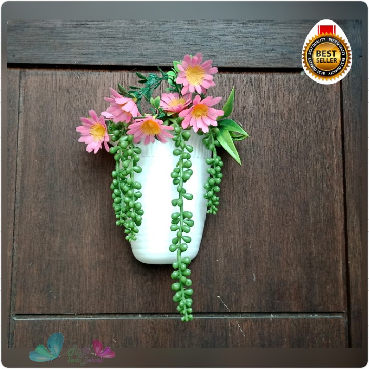 Pot Dinding Putih 15 Cm New Tawon Dinding Tempel 15CM Bibit Bunga Putih | Ombak Pot Dinding Kerang