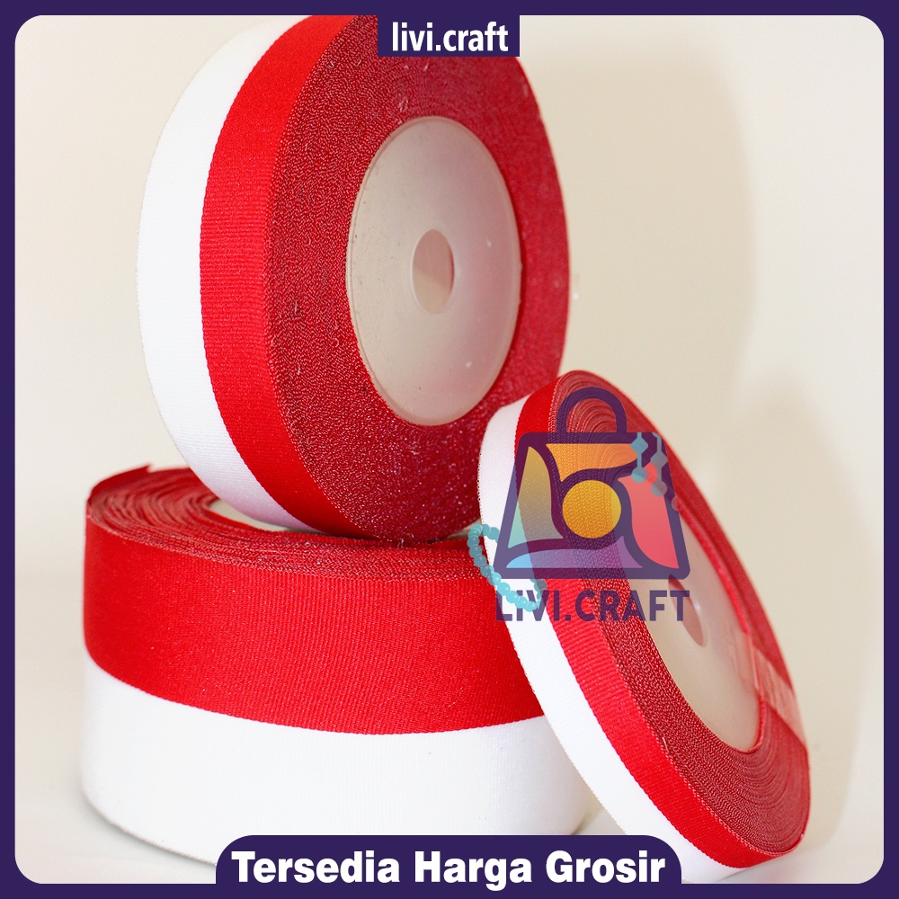 

Pita Satin Merah Putih per Roll 1/2 Inch (1,5 cm) , 1 Inch (2,5 cm) , 2 Inch (5 cm)