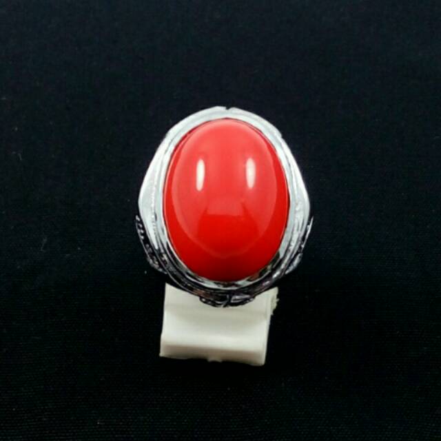 Cincin Batu Coral Marjan Reddish Merah Merona Ring Elegan