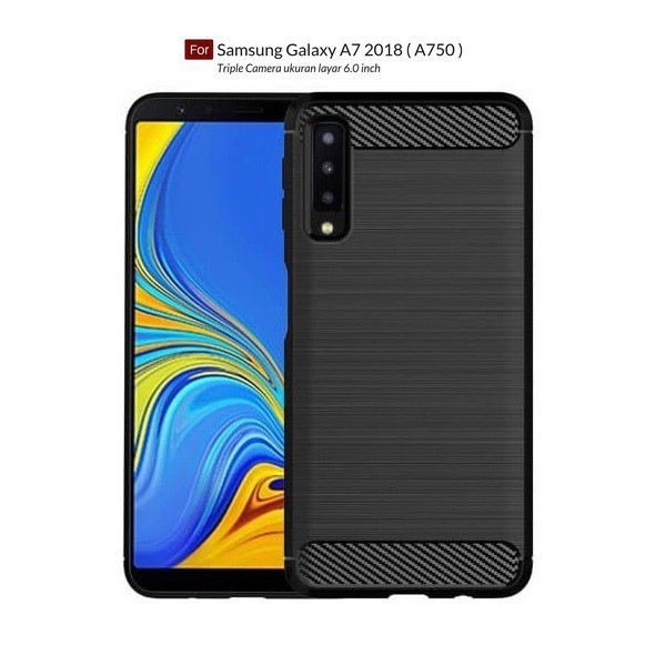 Case iPaky Carbon Samsung A7 2018 / A750 Sopkes HP Samsung A7 2018 Premium Kondom Hp Hitam Lentur