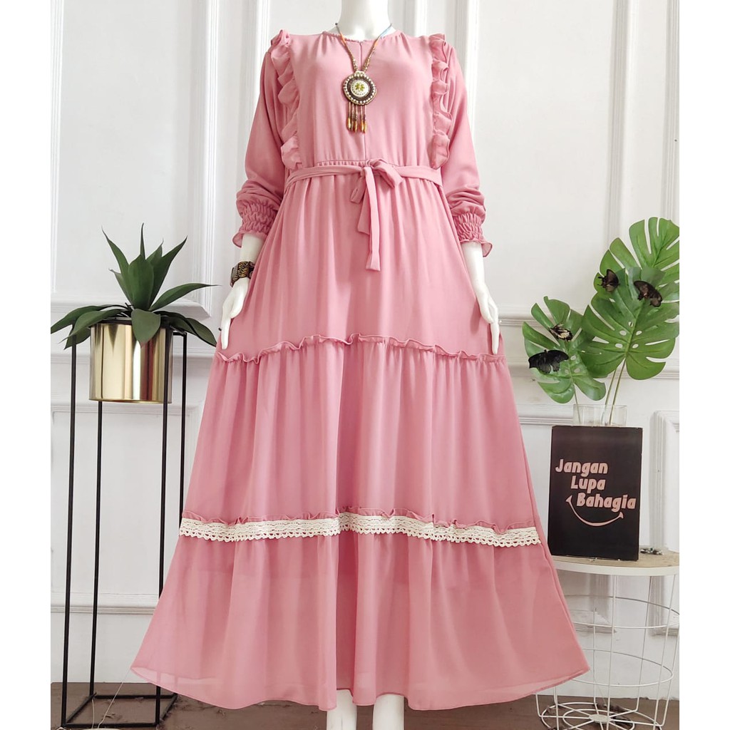 GAMIS TERBARU 2021, GAMIS CERUTY REMPEL DADA RENDA, TALI PINGGANG, LENGAN SEMOK, CANDA RENDA........