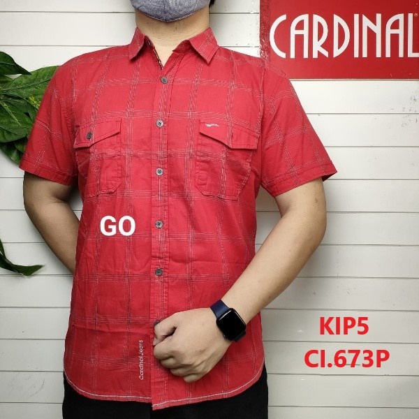 gos KIP CARDINAL KEMEJA SLIMFIT Pakaian Atasan Pria Hem Casual Santai Motif Original Lengan Pendek