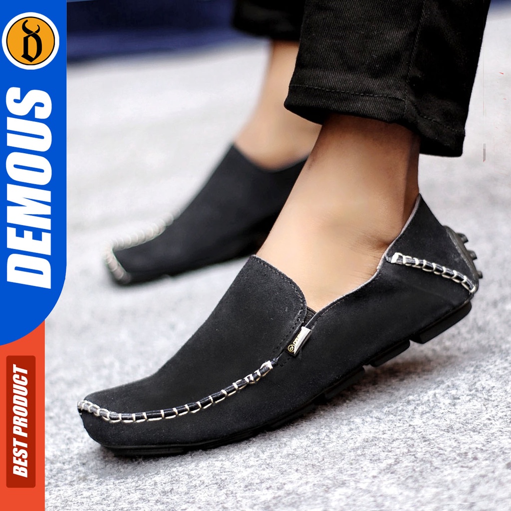 Sepatu Slip On Pria Sepatu Casual Pria Kulit Suede Kerja Kantor Kuliah Kondangan Sepatu Slop Pria Sepatu Hitam Pria DEMOUS SUDE