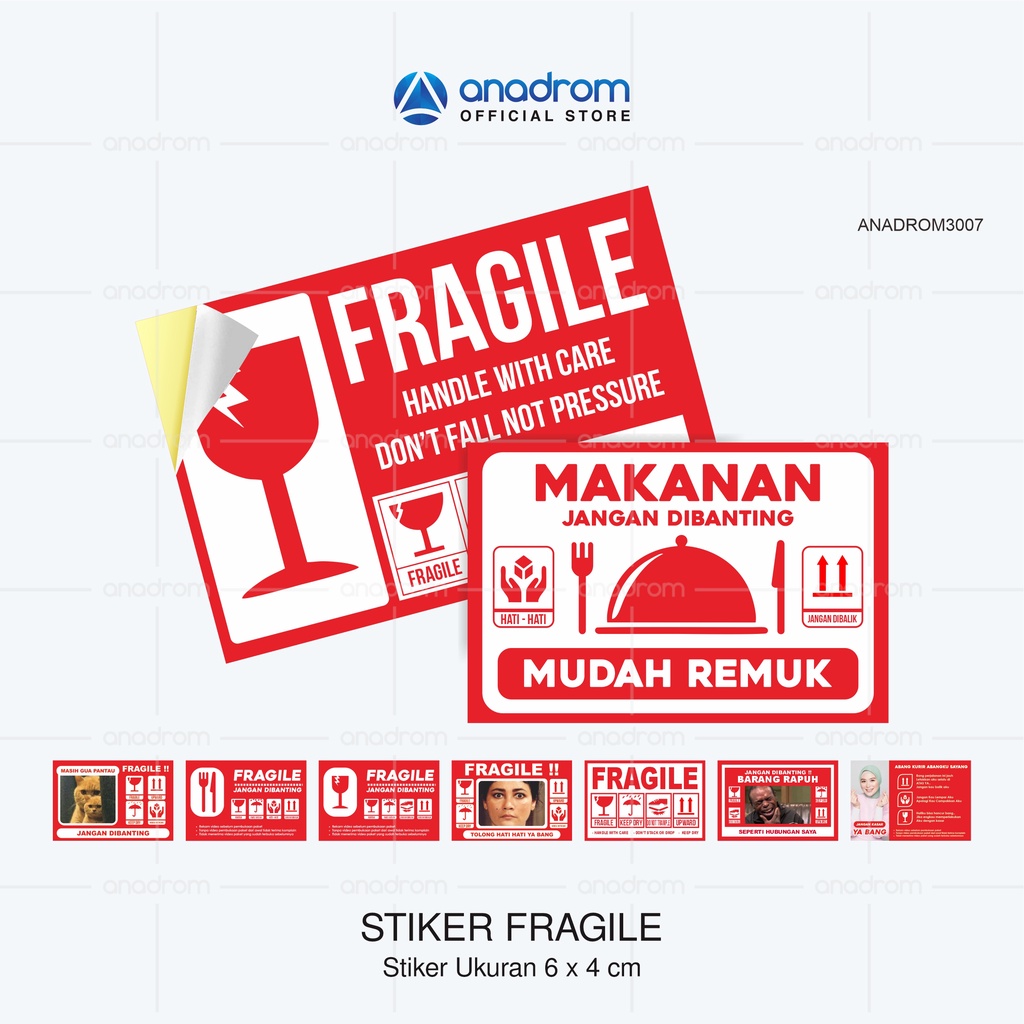 

Stiker Fragile | Isi 100 pcs | Harga Pabrik | Waterproof | Anadrom 3007