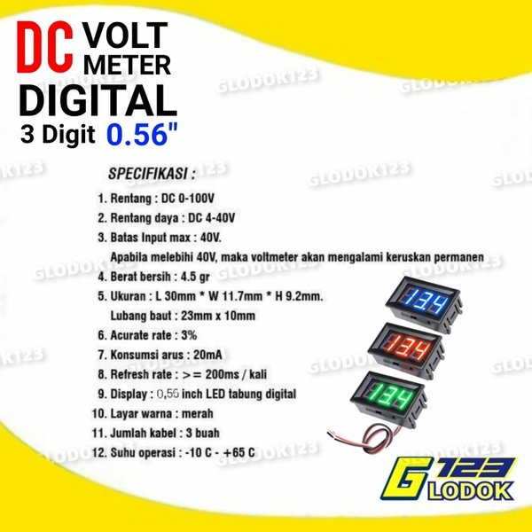 Voltmeter 0.56 inch DC 0V - 40V 100V Mini Digital Volt Meter 3 Kabel