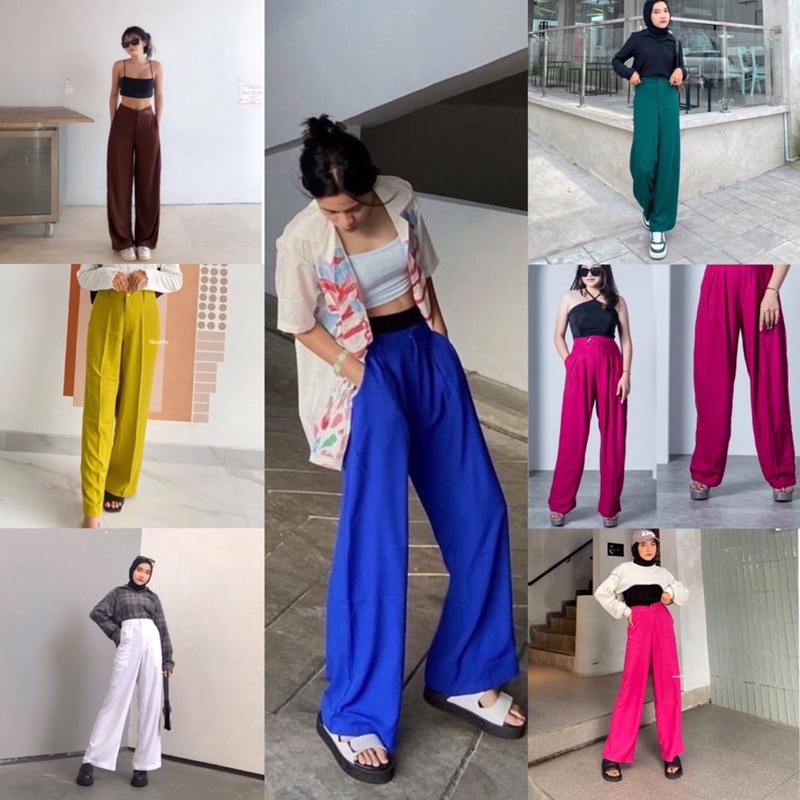 NEW CELANA KULOT KANCING RAYON HIGHWAIST PREMIUM FISCHIA, BIRU ELEKTRIK, MAGENTA