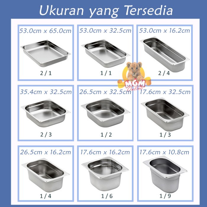 Food pan prasmanan Stainless ukuran 1/1 tinggi 4cm Wadah gastronorm