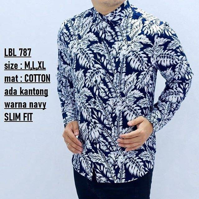 LBL 787 HEM KEMEJA BATIK PRIA SLIM FIT LENGAN PANJANG LUIGI BATANI