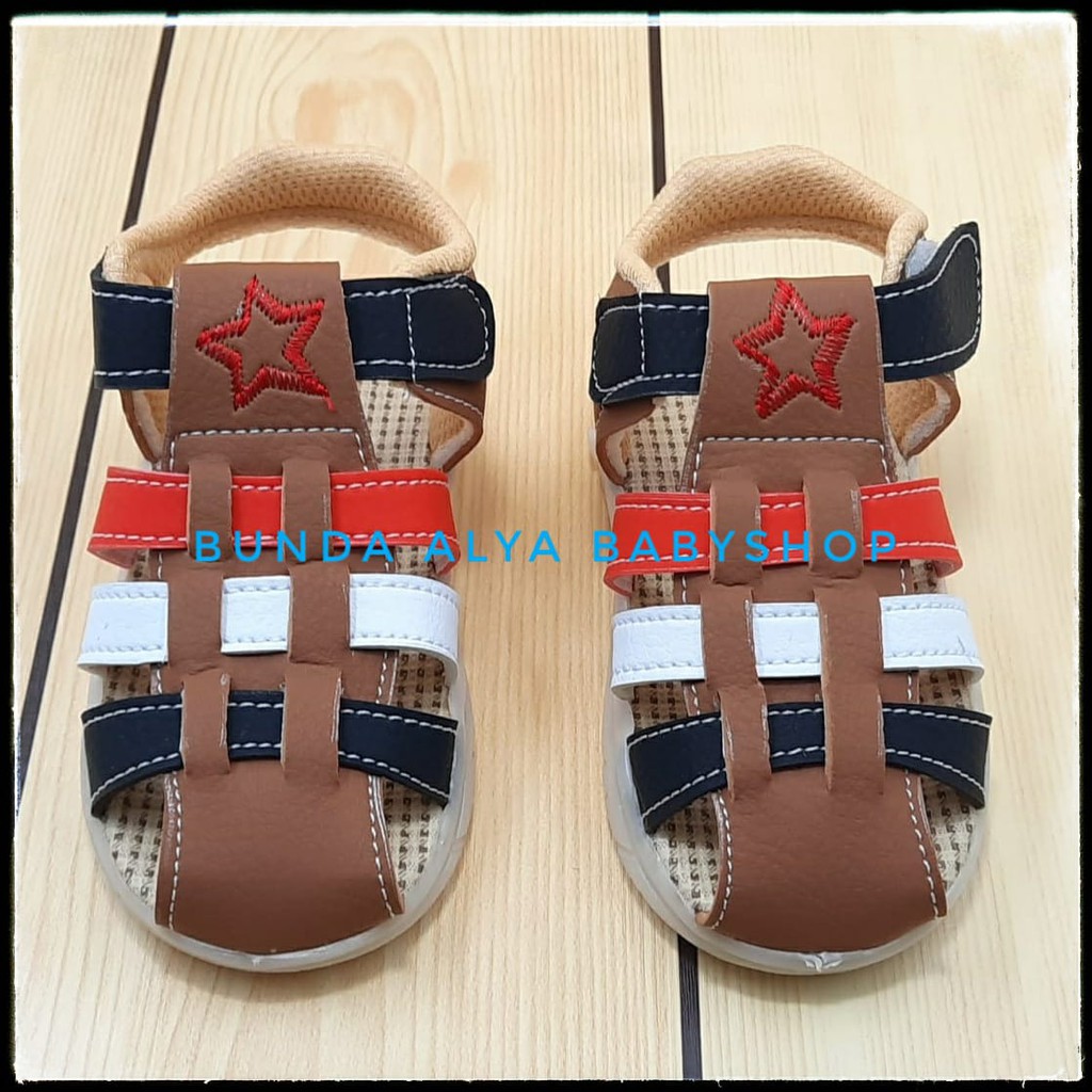 Sendal Anak Laki Laki Usia 3 - 4 Tahun - Sandal Anak Cowok Tali Bintang COKLAT Anti Licin Size 29 - 30