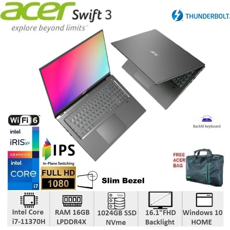 ACER SWIFT 3 SF316 51 CORE I7-11370H 16GB 1TB SSD 16.1"FHD IPS INTEL IRIS XE WINDOWS 10 - 78N0
