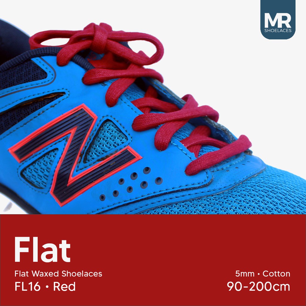 MR Shoelaces FL16 Red Merah - Tali Sepatu Lilin 5mm Gepeng Flat Pipih (Waxed Laces) 90cm 100cm 120cm 150cm