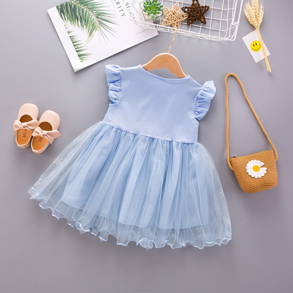 Dress princess perempuan frozen gaun anak cewek lengan pendek+rok kasa import ELSA OLAF SALJU-4