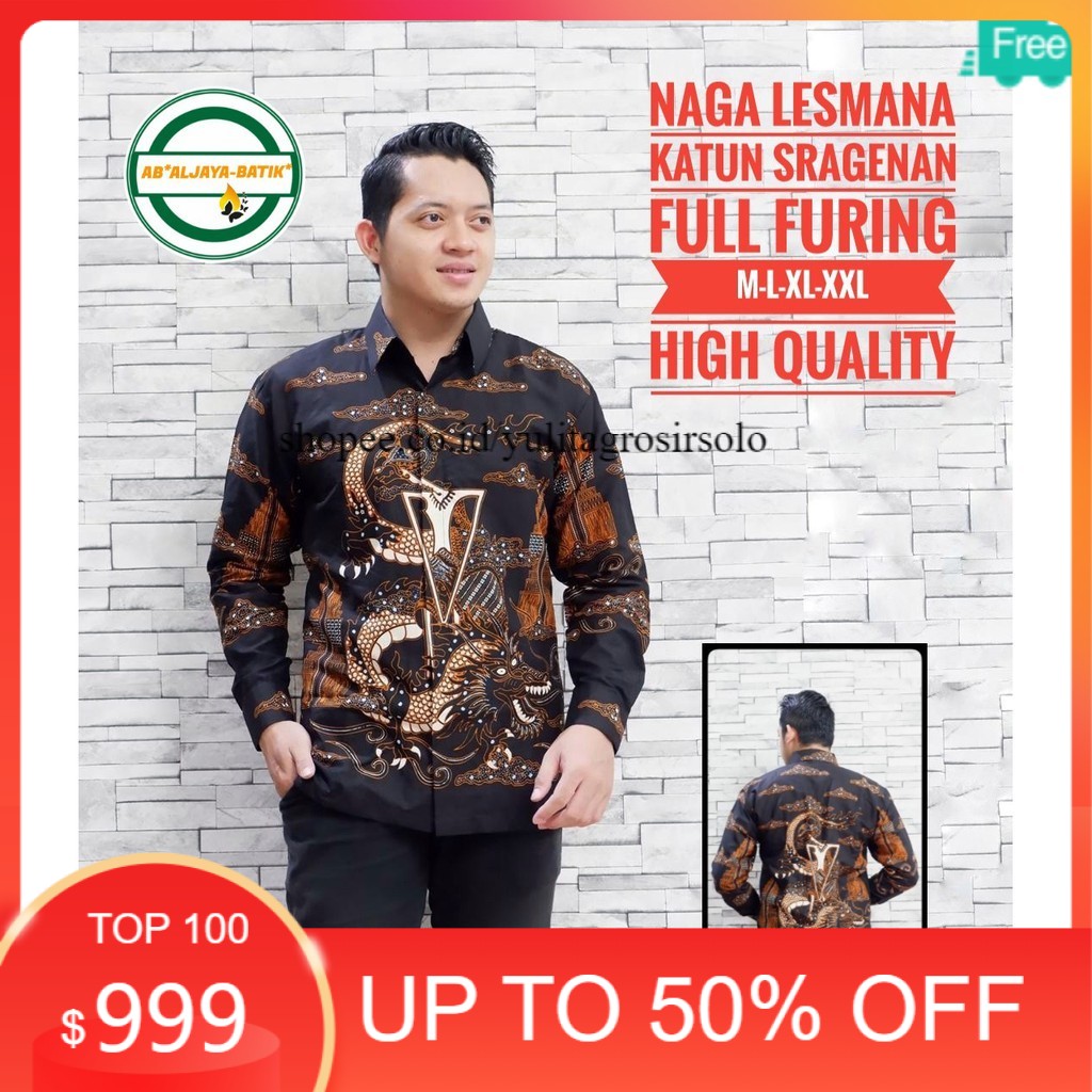 Naga Lesmana Batik Big Size Batik Premium Kemeja Baju Batik Pria Lengan Panjang Bigsize Modern