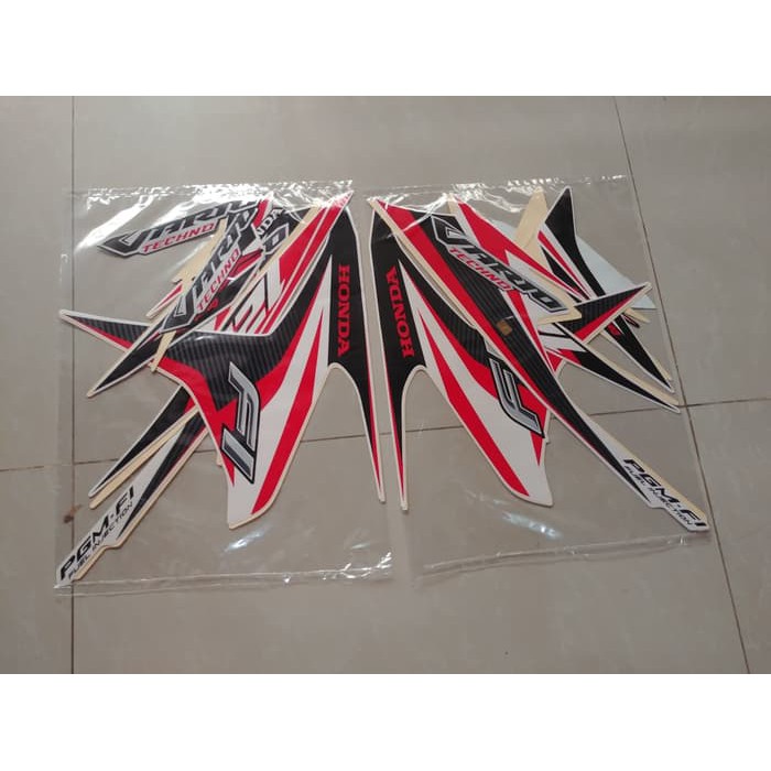 Sticker standart ori motor / Stiker Bodi & Lis Body & Striping Vario 125 2014 Techno Putih Merah