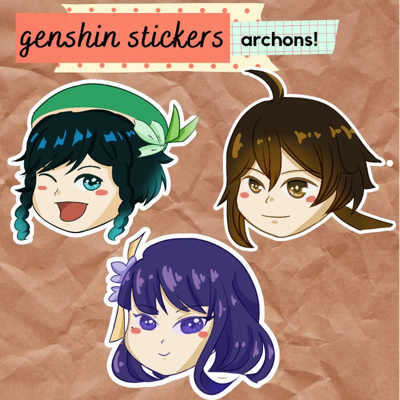

[READY] GENSHIN IMPACT STICKER ARCHONS VENTI, ZHONGLI, RAIDEN SHOGUN