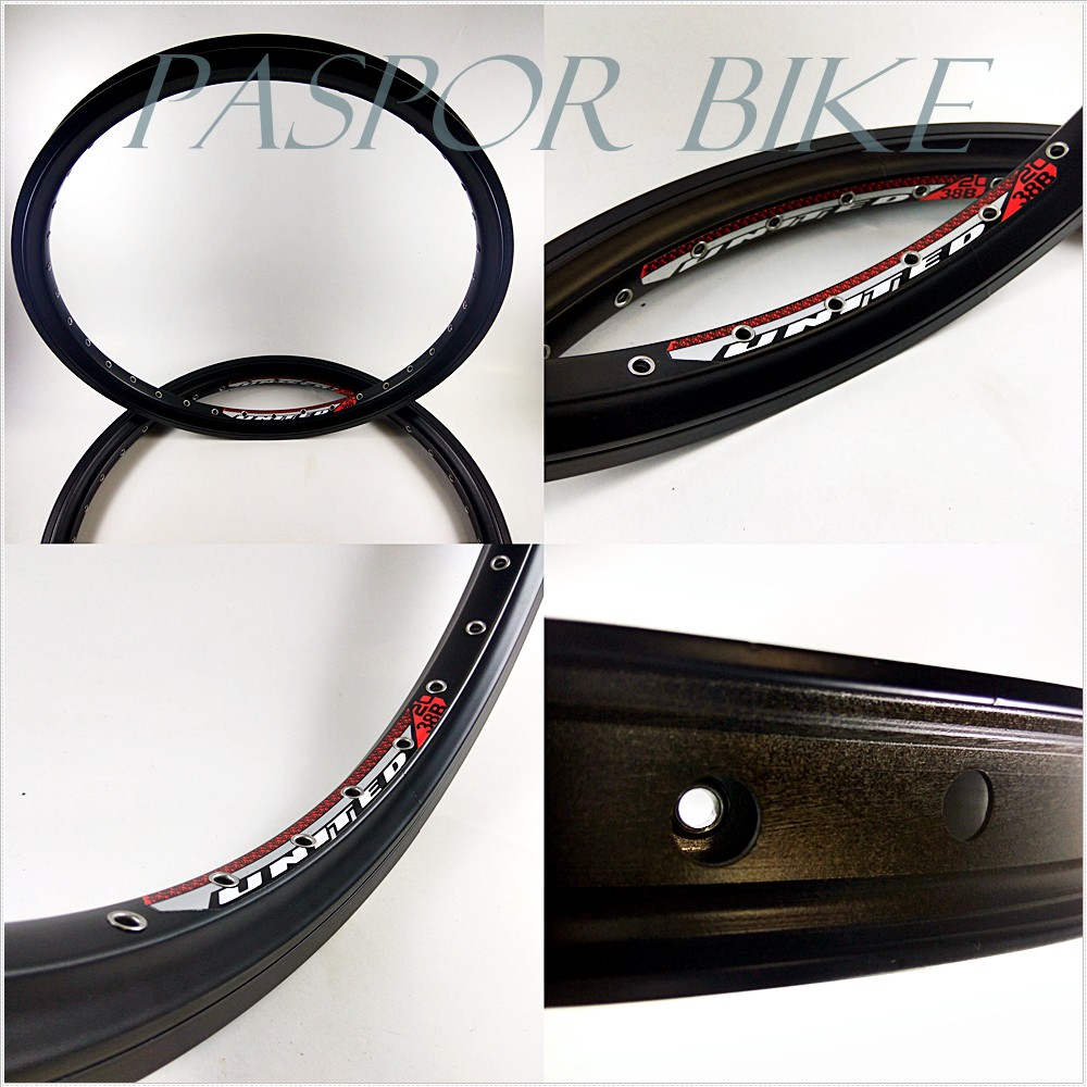 Velg Lebar Rims Ukuran 20 BMX SELI DLL United Seri 2038B Hitam Alloy Double Wall