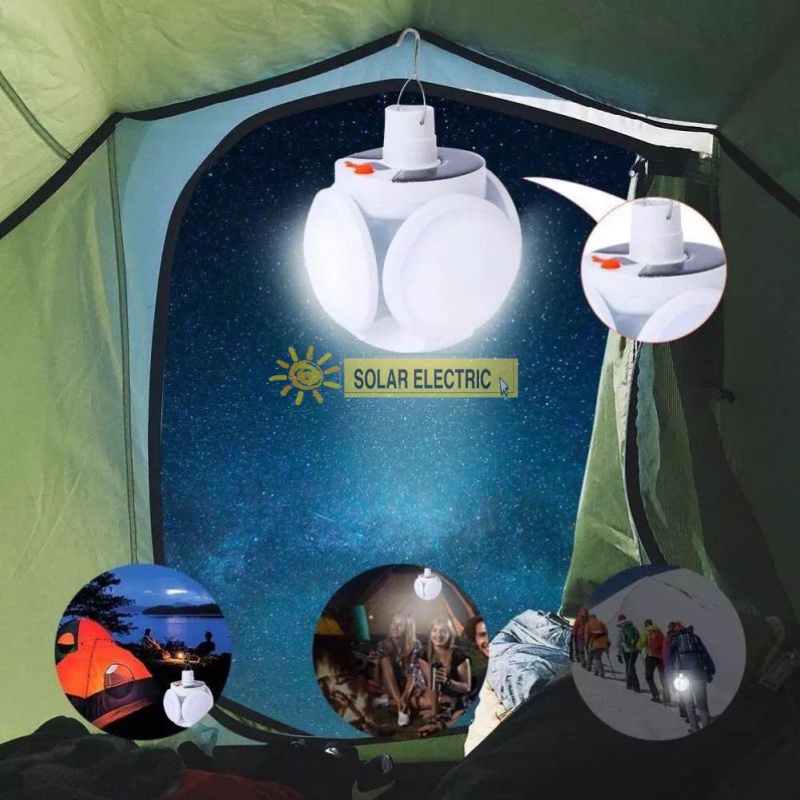 Lampu LED Gantung Tenaga Matahari Surya Solar Panel Portable Lantern Camping Bola 4 Arah Outdoor Waterproof