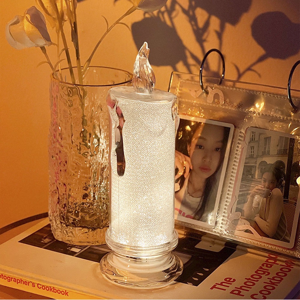 【COD Tangding】Creative Christmas Day Luminous Acrylic Candle Shape Electronic Light Gift Bedroom Dining Decoration