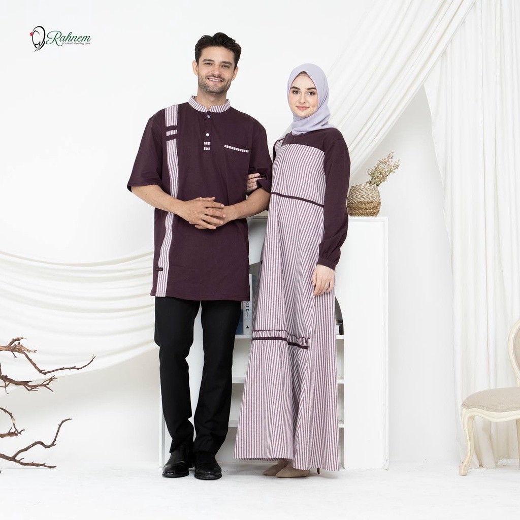 Couple Gamis Koko RahnemTerbaru KC 01 GC 01 Maroon / Fashion Muslim Couple Terbaru Rauna