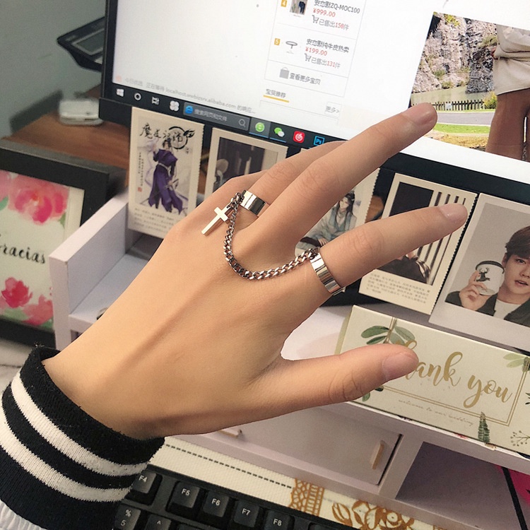 Cincin Rantai Salib Gaya Punk Hip-Hop Korea