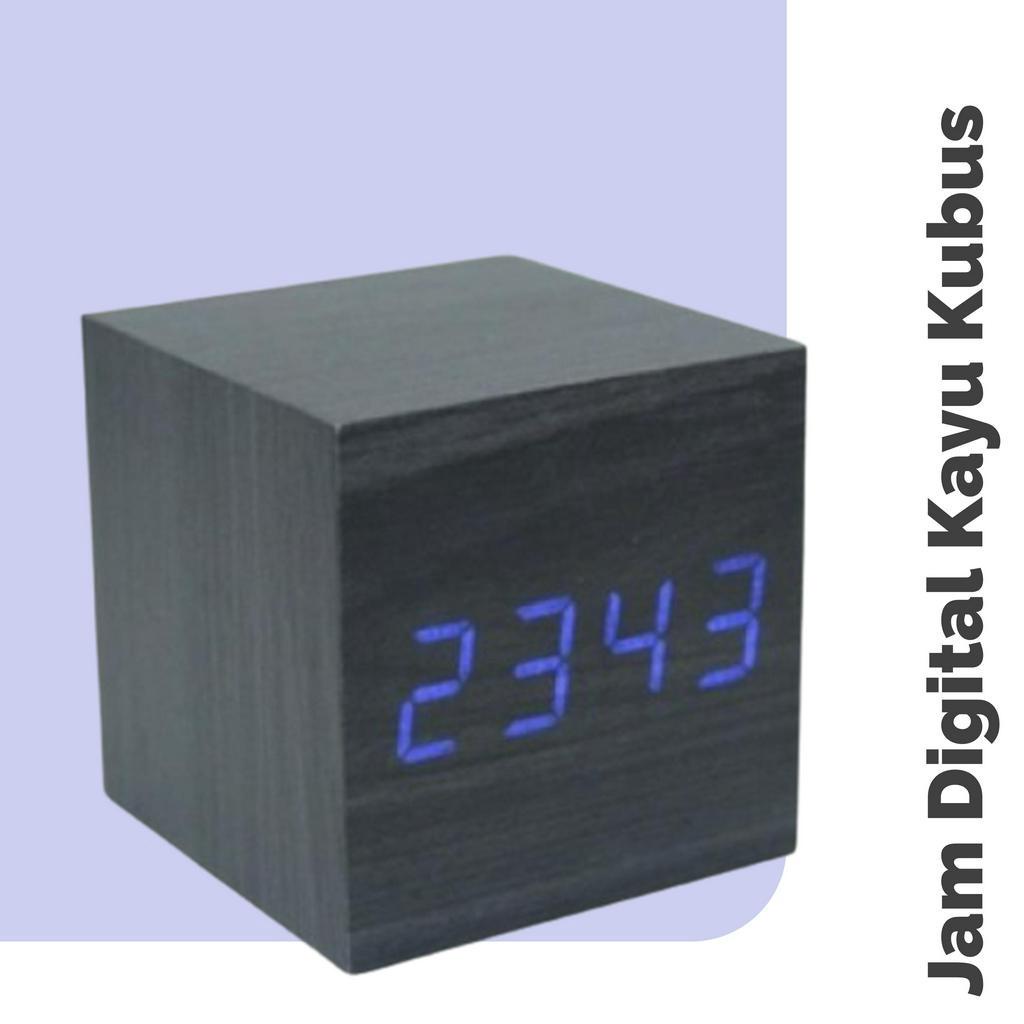 Jam Meja Digital Aesthetic LED Kayu Kubus Box - JK-808