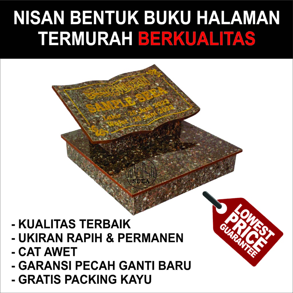 GARANSI   !!!  BATU  NISAN MAKAM KUBURAN MOTIF BUKU HALAMAN UKURAN 30*30 + PACKING KAYU TERMURAH