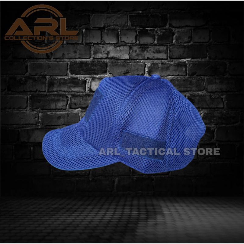 topi double mess biru polos - topi tactical velcro jaring - topi double mess polos