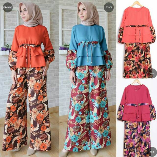 SETELAN BUSANA MUSLIMAH CANTIK/ SET KULOT OOTD HIJAB/ SET KULOT TROPICA