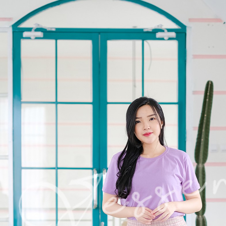 kaos wanita murah lengan pendek Baju wanita warna lilac ungu best quality bahan cotton combed premiu