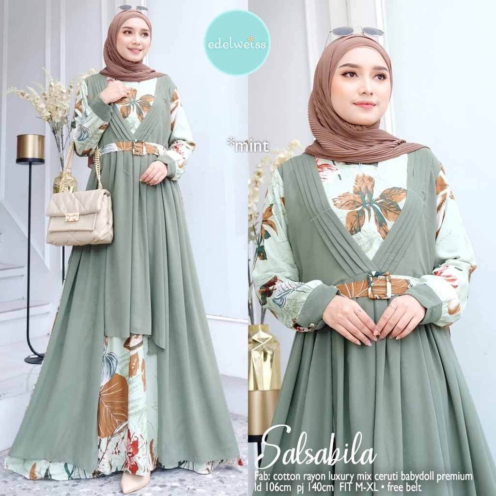 GAMIS/DRESS FREE BELT BAHAN COTTON RAYON LUXURY MIX CERUTI BABYDOLL PREMIUM ~ SALSABILA ORIGINAL EDE