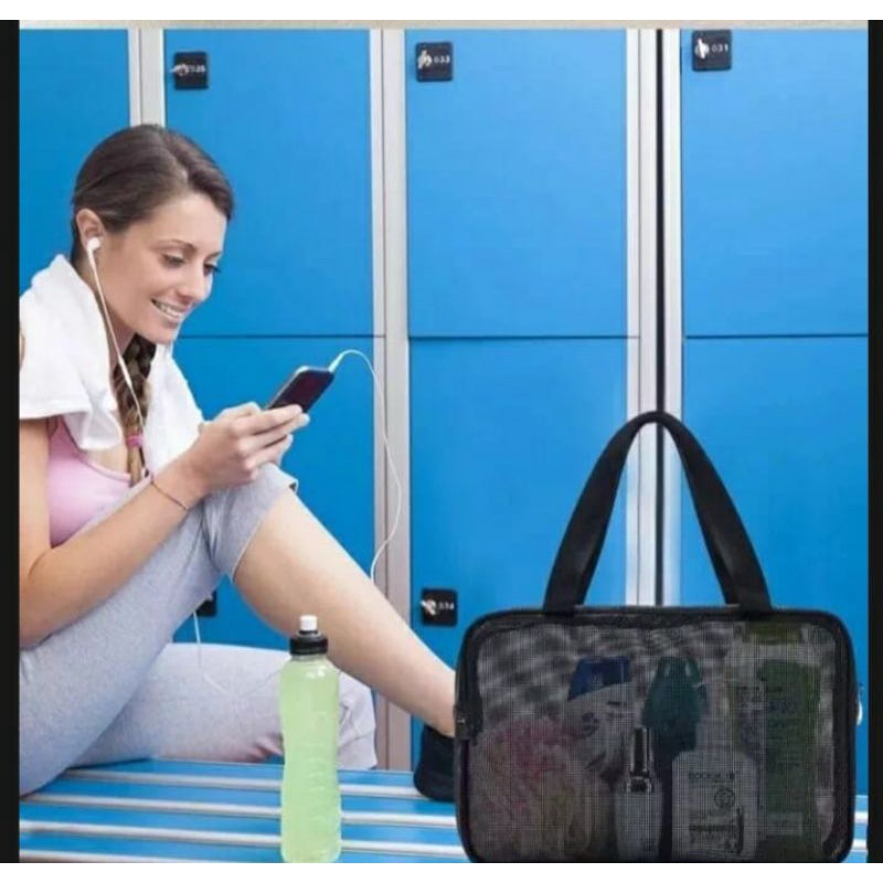 pouch bag jaring kosmetik organizer mesh toilet bag renang