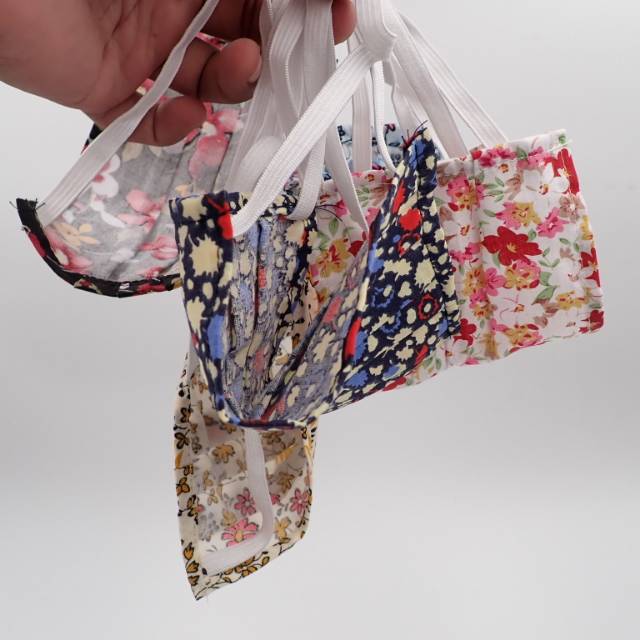 Masker Hijab Motif Bunga Dari Kain Katun Shabby Warna Warni Tali Hijab Karet