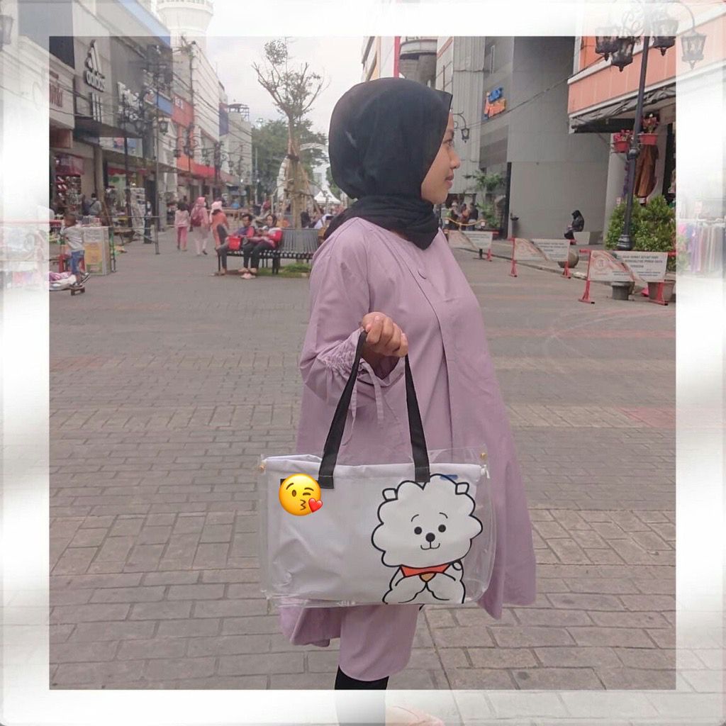 ❤❤ New Tote Bag Wanita Motif Korea Karakter Kartun Animasi / Tas Mika Motif Karakter Kartun Animasi Mika Transparan Totebag Korea ❤❤