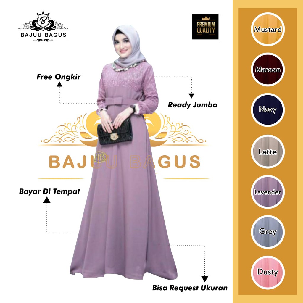 GAMIS BROKAT MOSSCREPE TILE MUTIARA QUEENBY