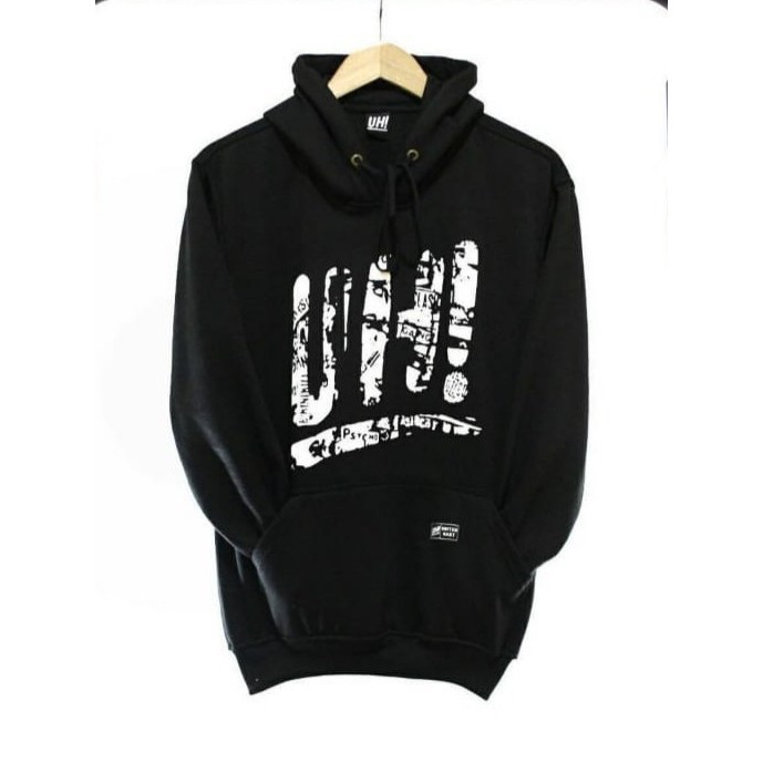 JAKET HOODIE PRIA UH UNITED HART HITAM FLEECE TEBAL