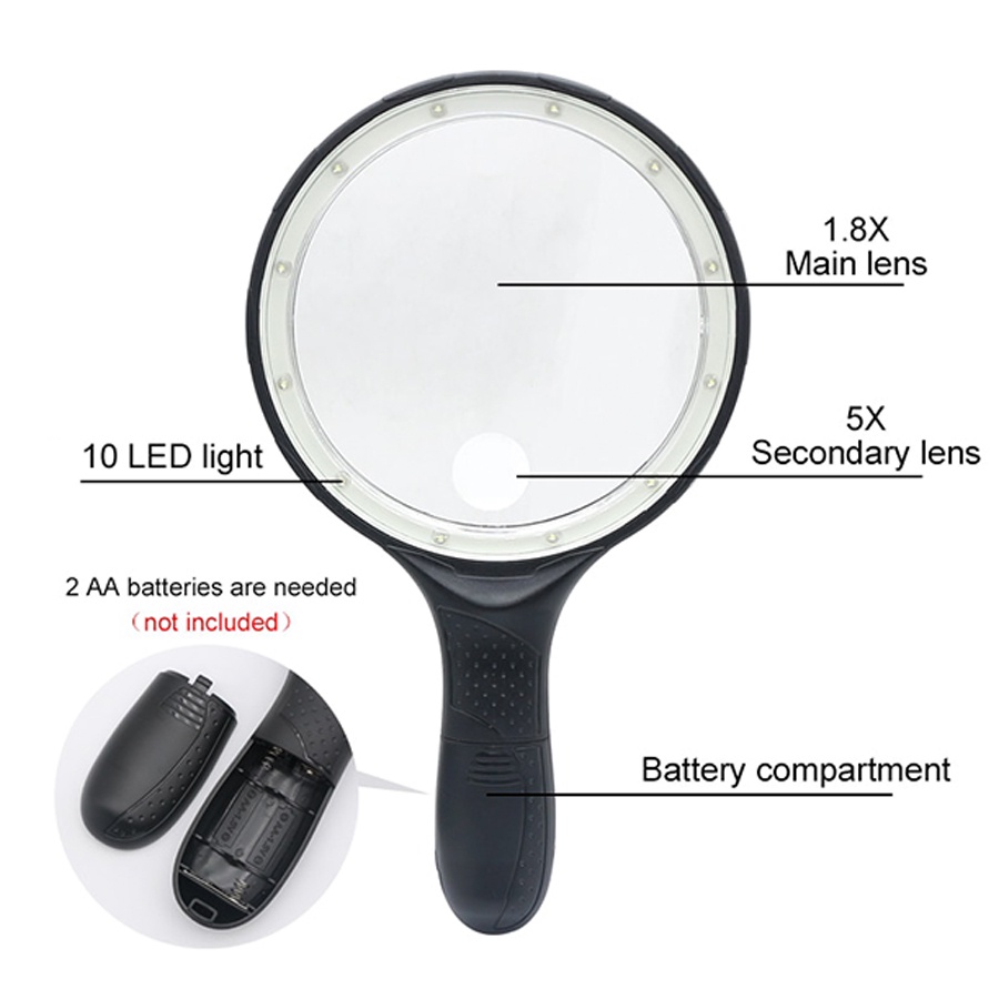 

Kaca Pembesar LED AB65 / Lampu Lup Lensa Magnifier Handheld / Membaca Perhiasan Komponen / Loupe