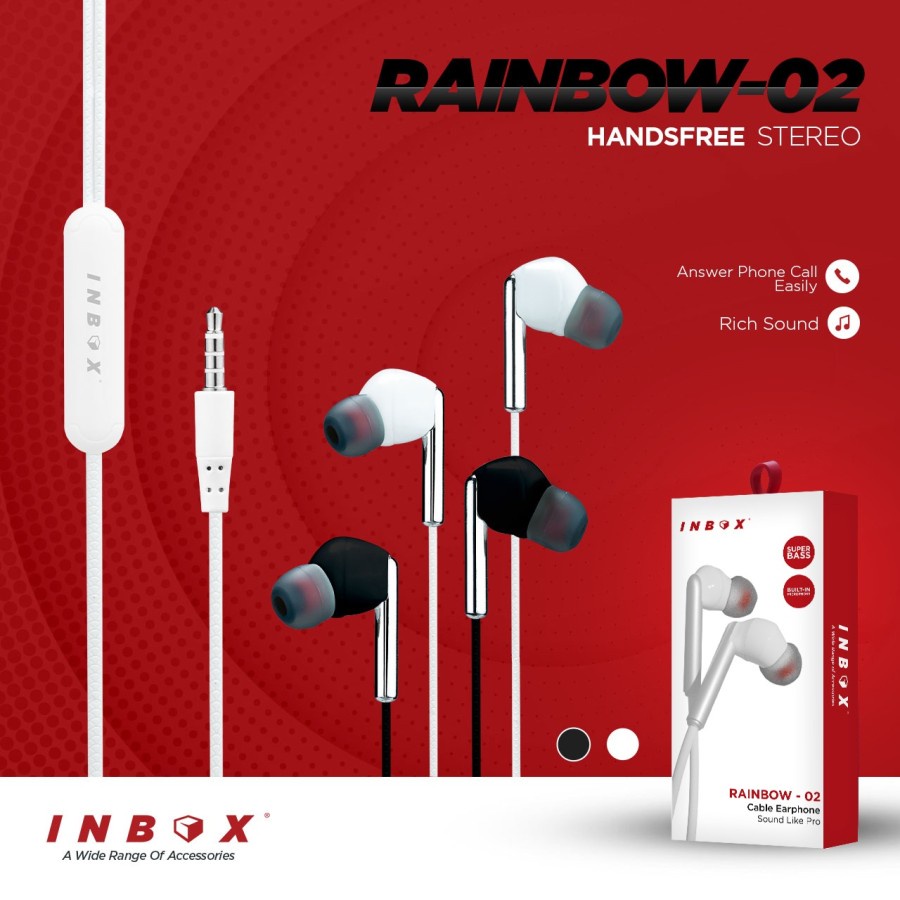 Headset Bass INBOX Rainbow Earphone Bass Wired Earphone Mega Bass HD Headset Handsfree