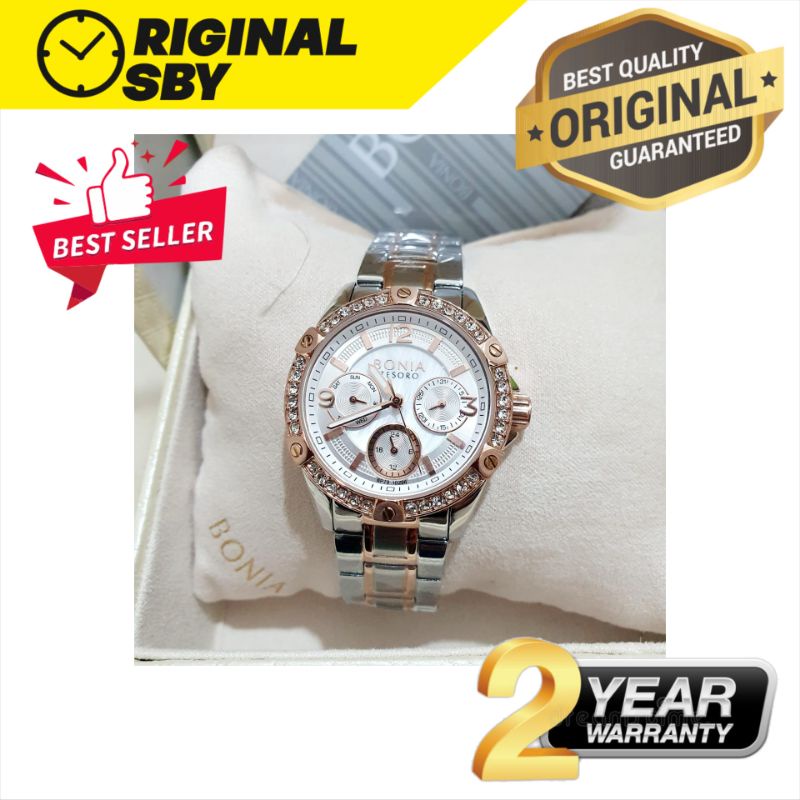 JAM TANGAN PRIA WANITA | RANTAI | KULIT | KARET | MURAH | Wanita Bonia tesoro BNB10296 - silver rose