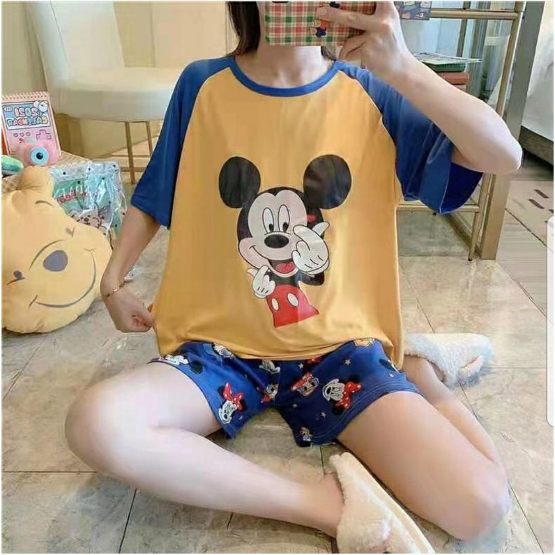 1 Set Baju Tidur Wanita Import Baju Lengan Pendek + Celana Pendek